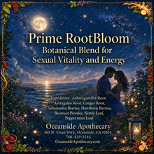 Load image into Gallery viewer, Promotional image for Prime RootBloom botanical blend with a romantic scene and product details.