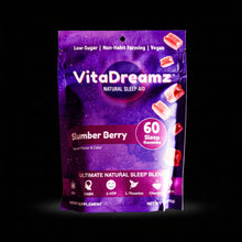 Load image into Gallery viewer, VitaDreamz natural sleep aid gummies package on a black background